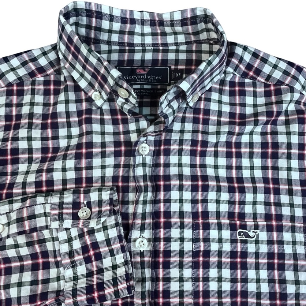 VINEYARD VINES CLASSIC FIT TUCKER SHIRT MEN'S COTTON NAVY PLAID XS LONG SLEEVE